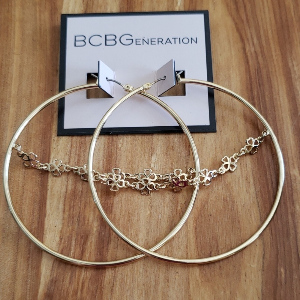 BCBGeneration Large Floral Chain Hoop Earrings